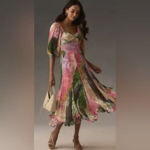 Anthropologie - HUTCH PRINTED TWIST-FRONT PUFF-SLEEVE RUFFLE-HEM DRESS